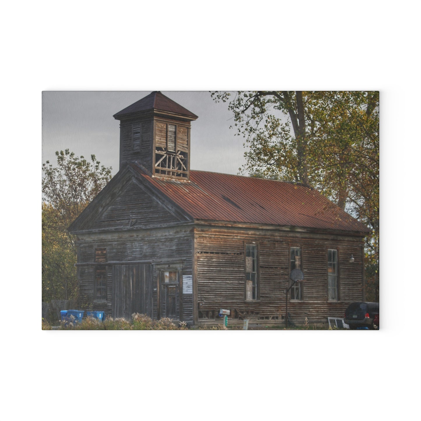 U R There Photography Taylor Road Church of Old Rustic Farmhouse Tempered-Glass Cutting Board
