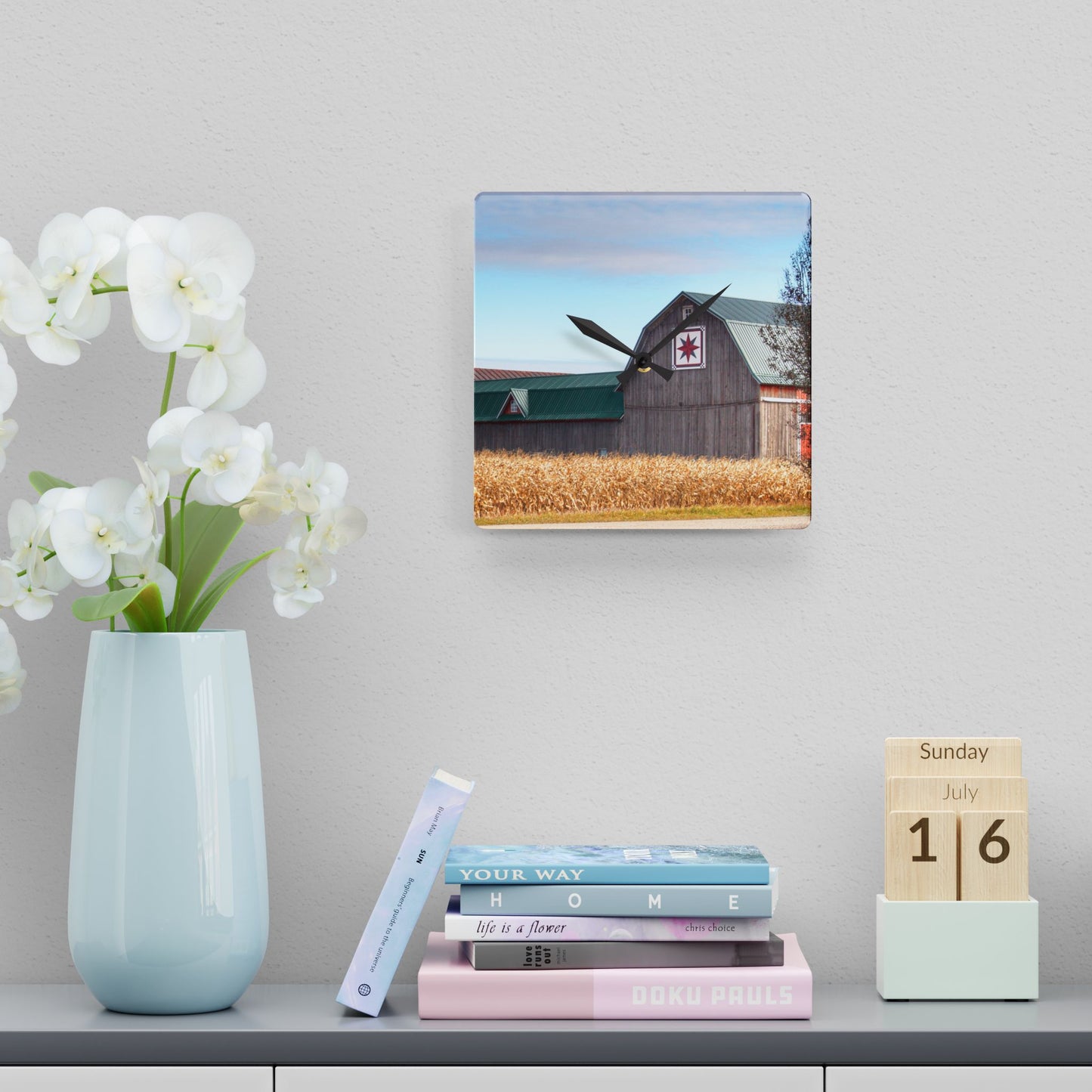 U R There Photography Frankenmuth Greys Rustic Farmhouse Acrylic Analog Wall Clock