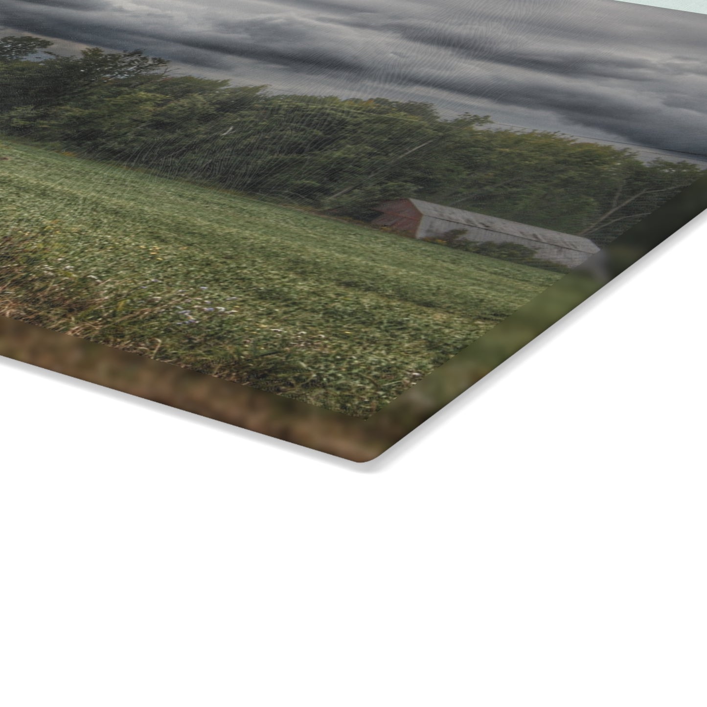 U R There Photography Weyer Road Red and Quonset Rustic Farmhouse Tempered-Glass Cutting Board