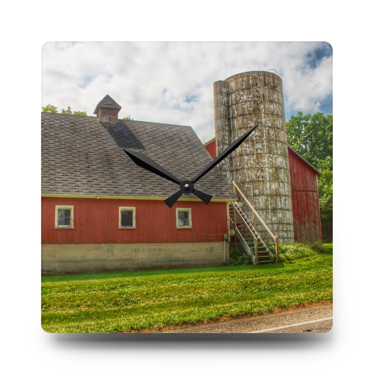 U R There Photography Metamora Red Silo Rustic Farmhouse Acrylic Analog Wall Clock