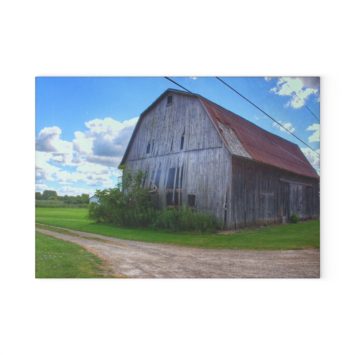 U R There Photography Schoenherr Road Grey I Rustic Farmhouse Tempered-Glass Cutting Board