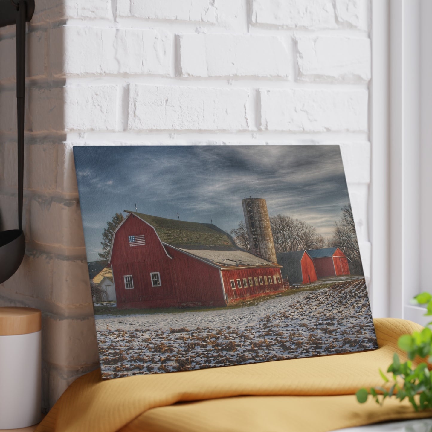 U R There Photography Mitchell Lake Road Red Rustic Farmhouse Tempered-Glass Cutting Board