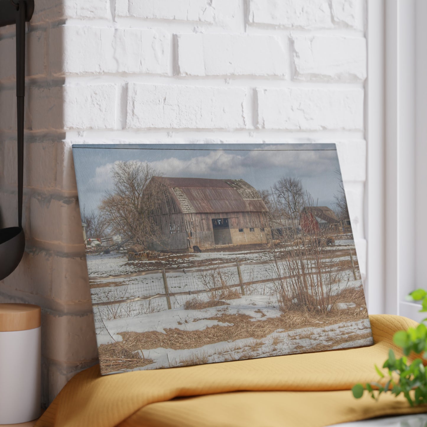 U R There Photography Babcock Road Red Rustic Farmhouse Tempered-Glass Cutting Board