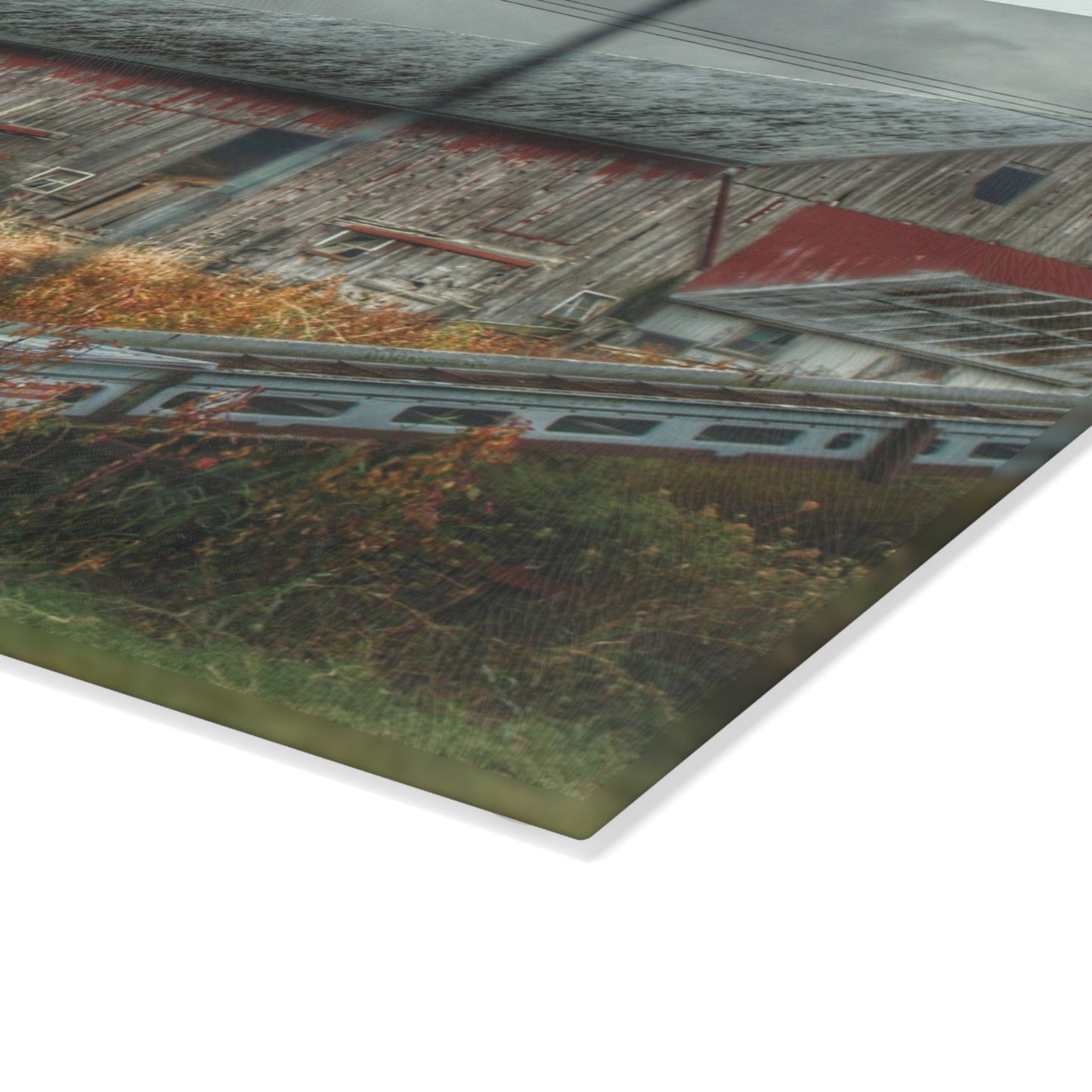 U R There Photography Richville Road Grey I Rustic Farmhouse Tempered-Glass Cutting Board