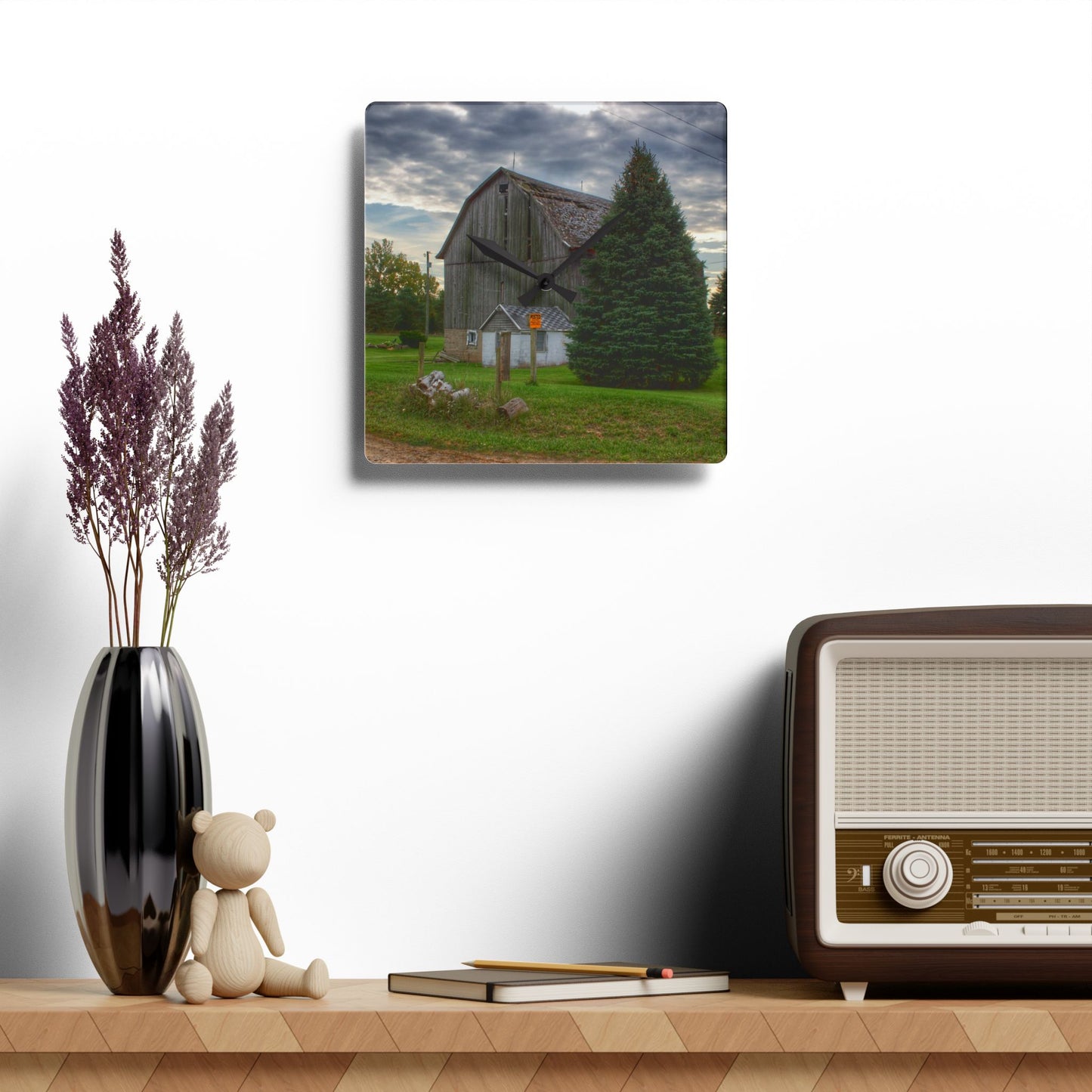 U R There Photography Rich Road Falling Grey II Rustic Farmhouse Acrylic Analog Wall Clock