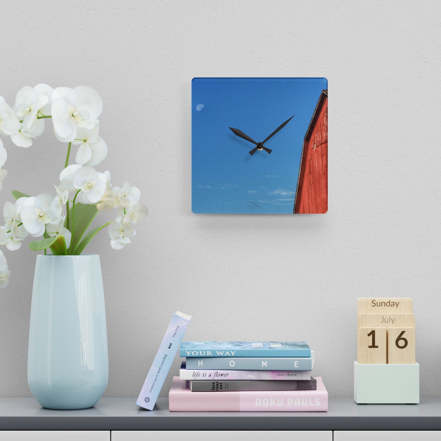 U R There Photography Fargo Road Red II Rustic Farmhouse Acrylic Analog Wall Clock