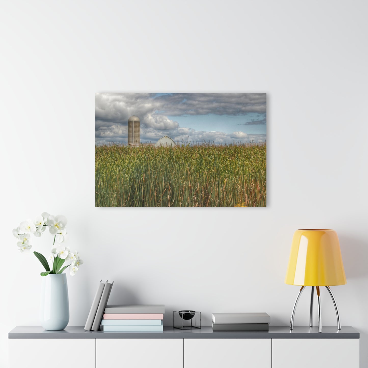 U R There Photography White Barn Overlooking Cornfield Rustic Farmhouse Acrylic Wall Print