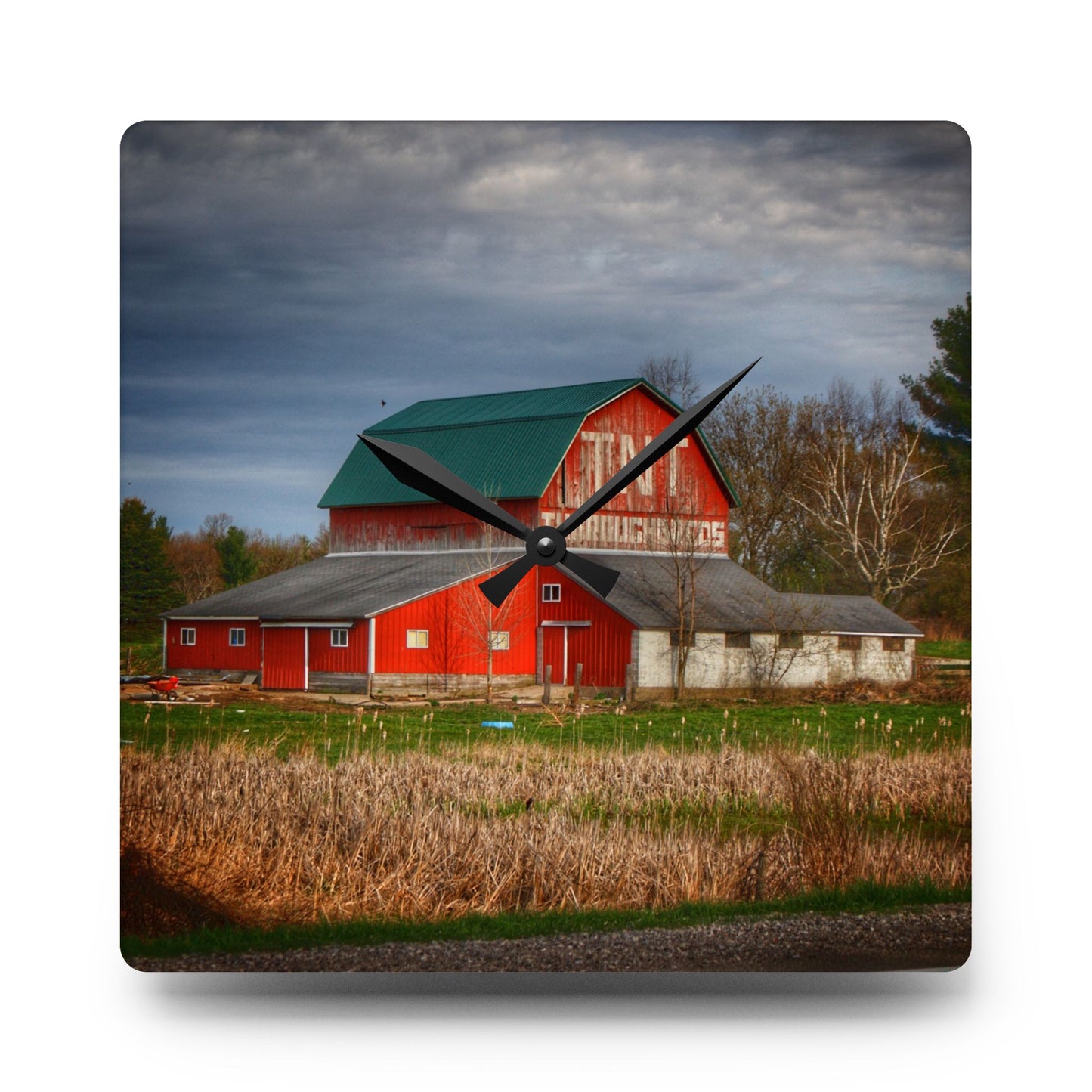 U R There Photography M-24 TnT Red I Rustic Farmhouse Acrylic Analog Wall Clock