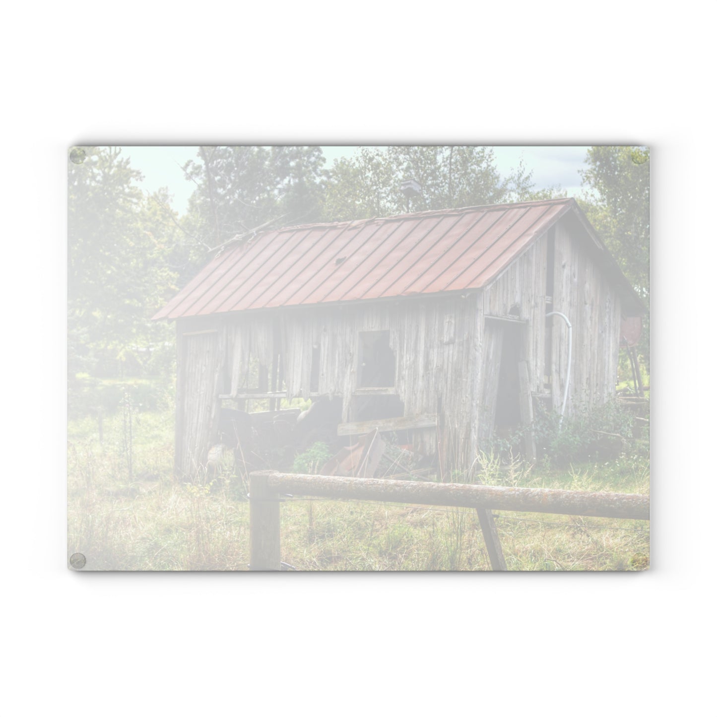 U R There Photography Silverwood Rusted Grey Shack Rustic Farmhouse Tempered-Glass Cutting Board