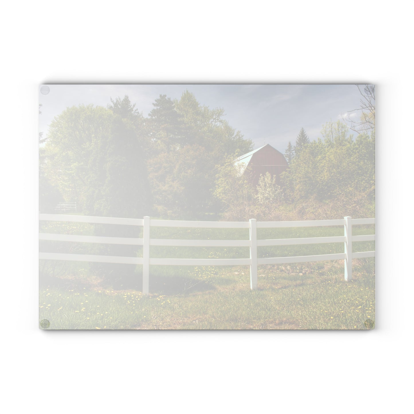 U R There Photography Sutton Road Red Beyond the Fence Rustic Farmhouse Tempered-Glass Cutting Board