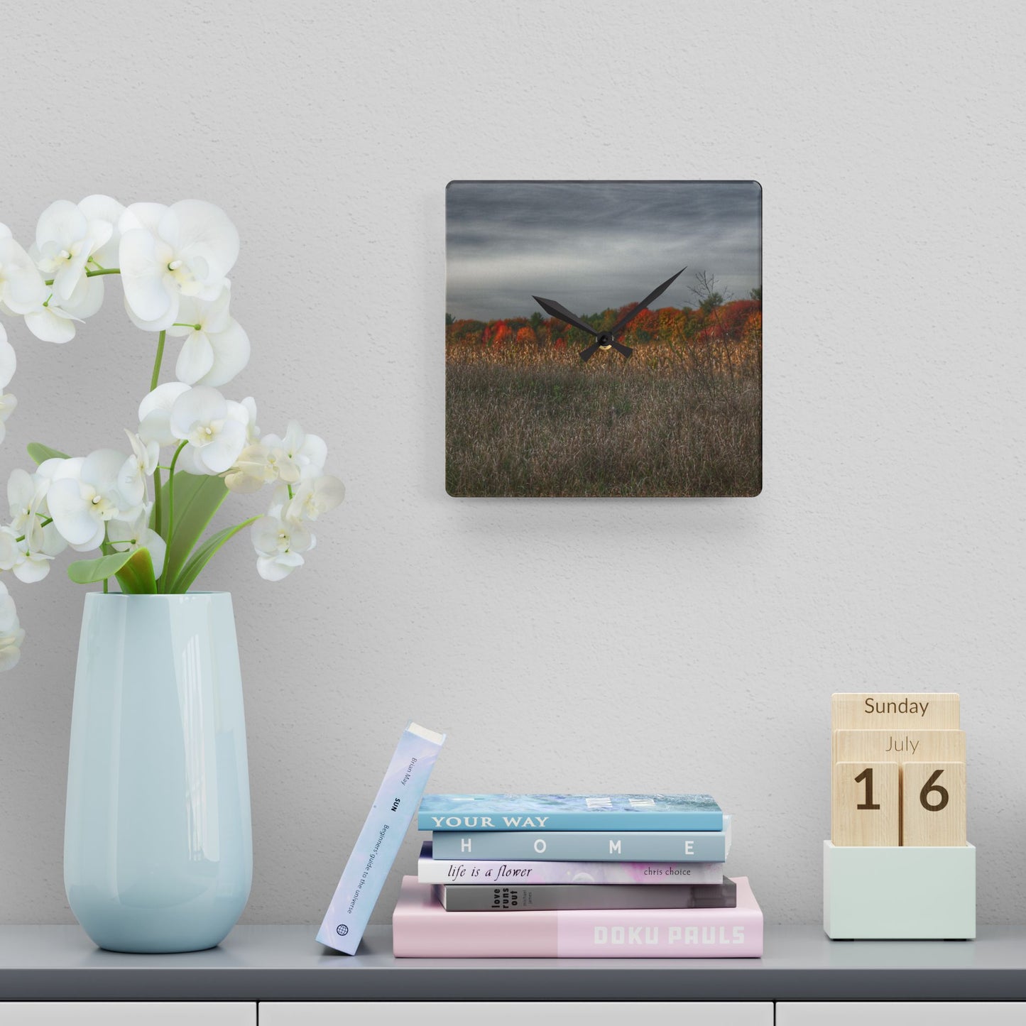 U R There Photography Fall on Murphy Lake V Rustic Farmhouse Acrylic Analog Wall Clock