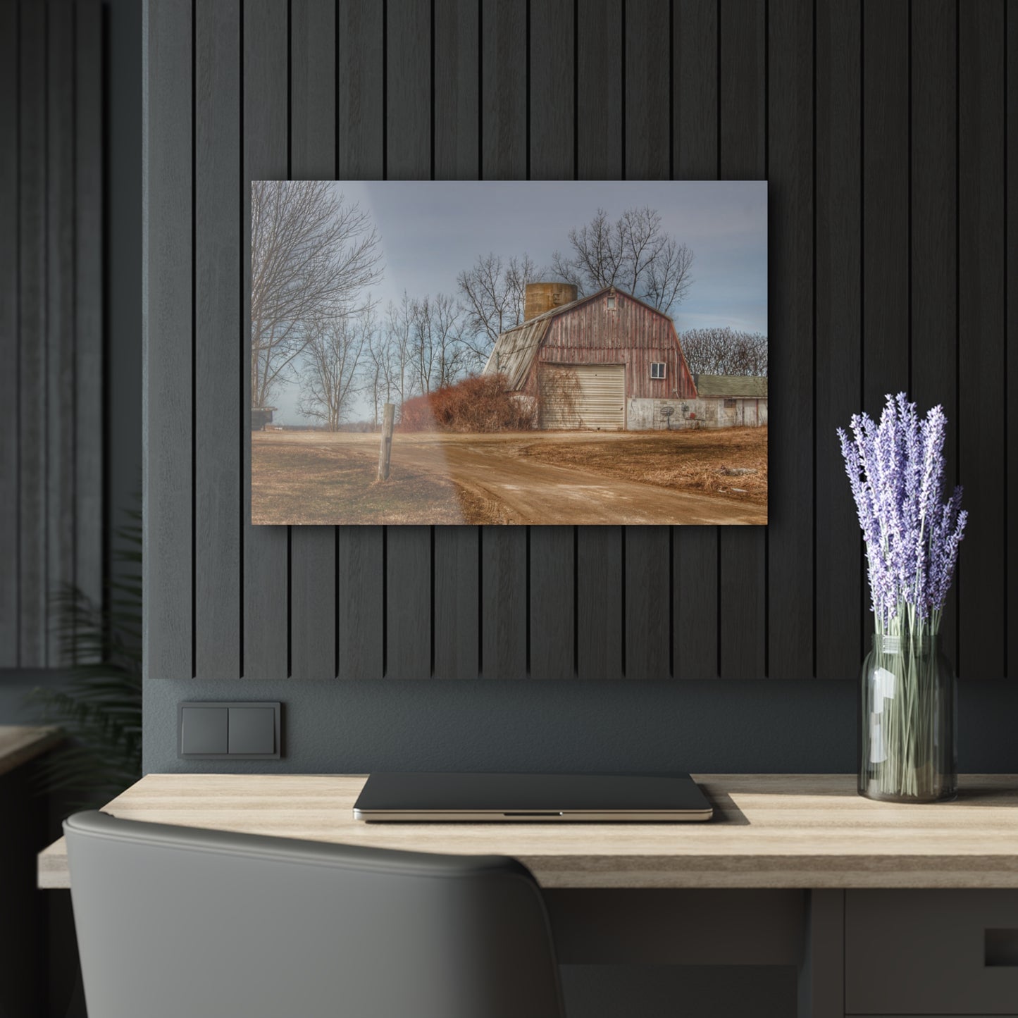 U R There Photography Maple Valley Road Red I Rustic Farmhouse Acrylic Wall Print