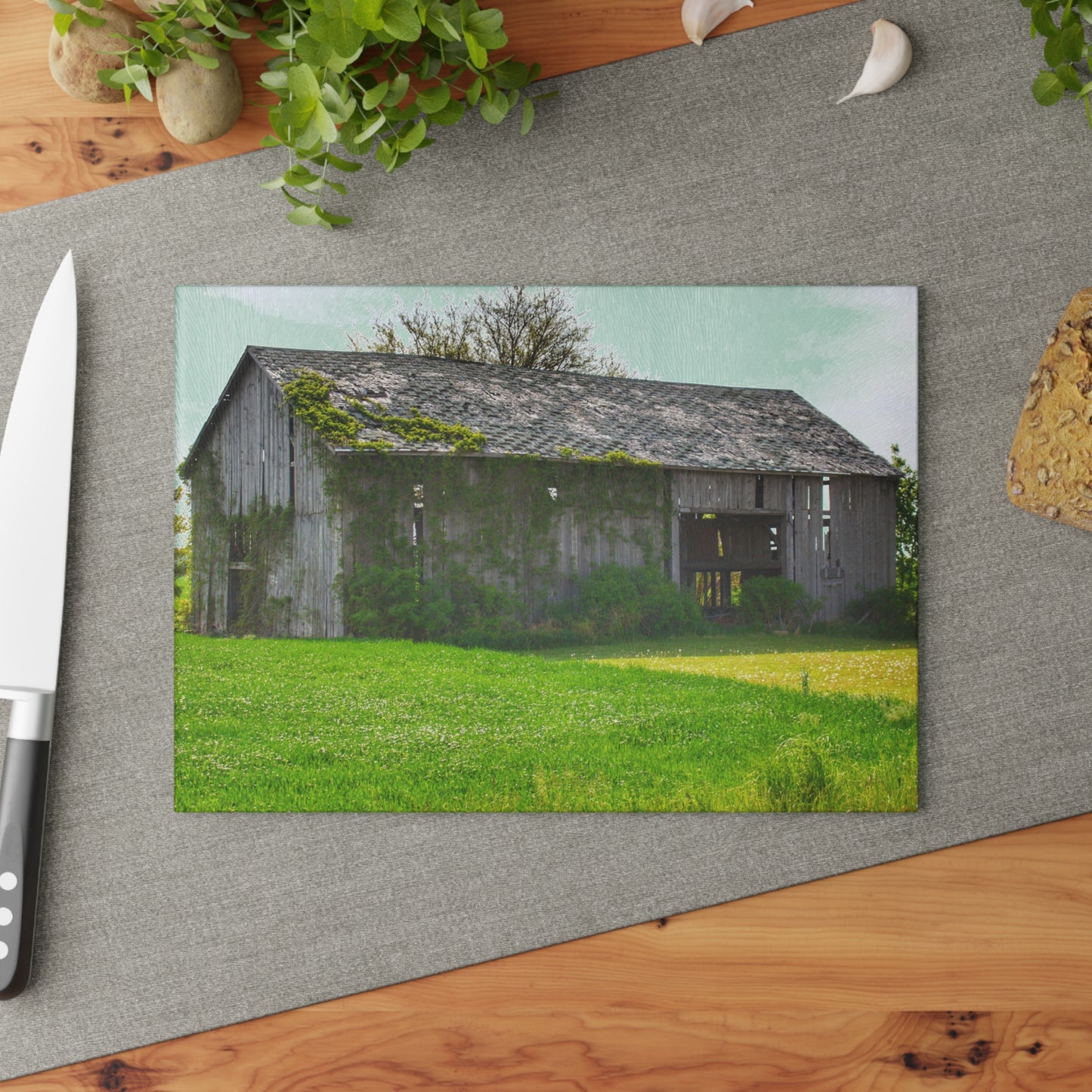 U R There Photography Caro Road Twin Grey II Rustic Farmhouse Tempered-Glass Cutting Board