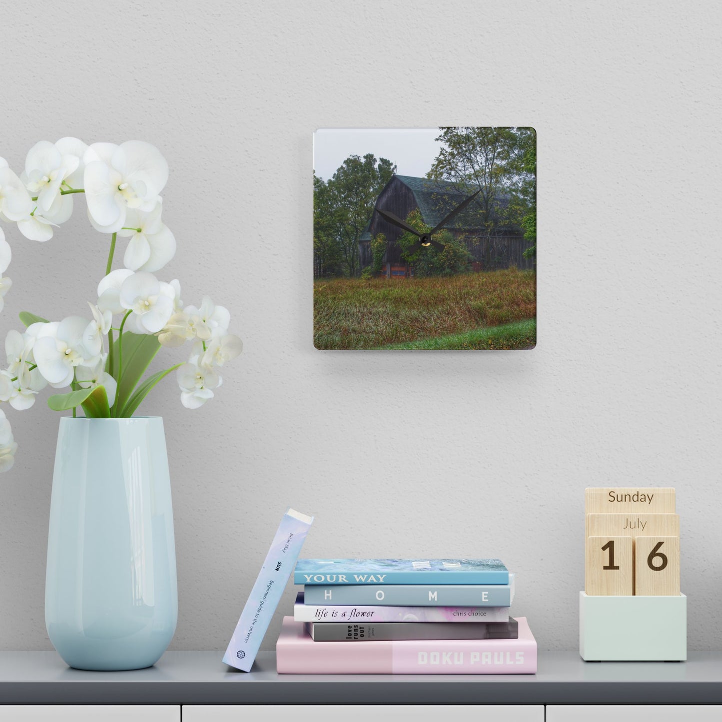U R There Photography Metamora Road Grey Rustic Farmhouse Acrylic Analog Wall Clock