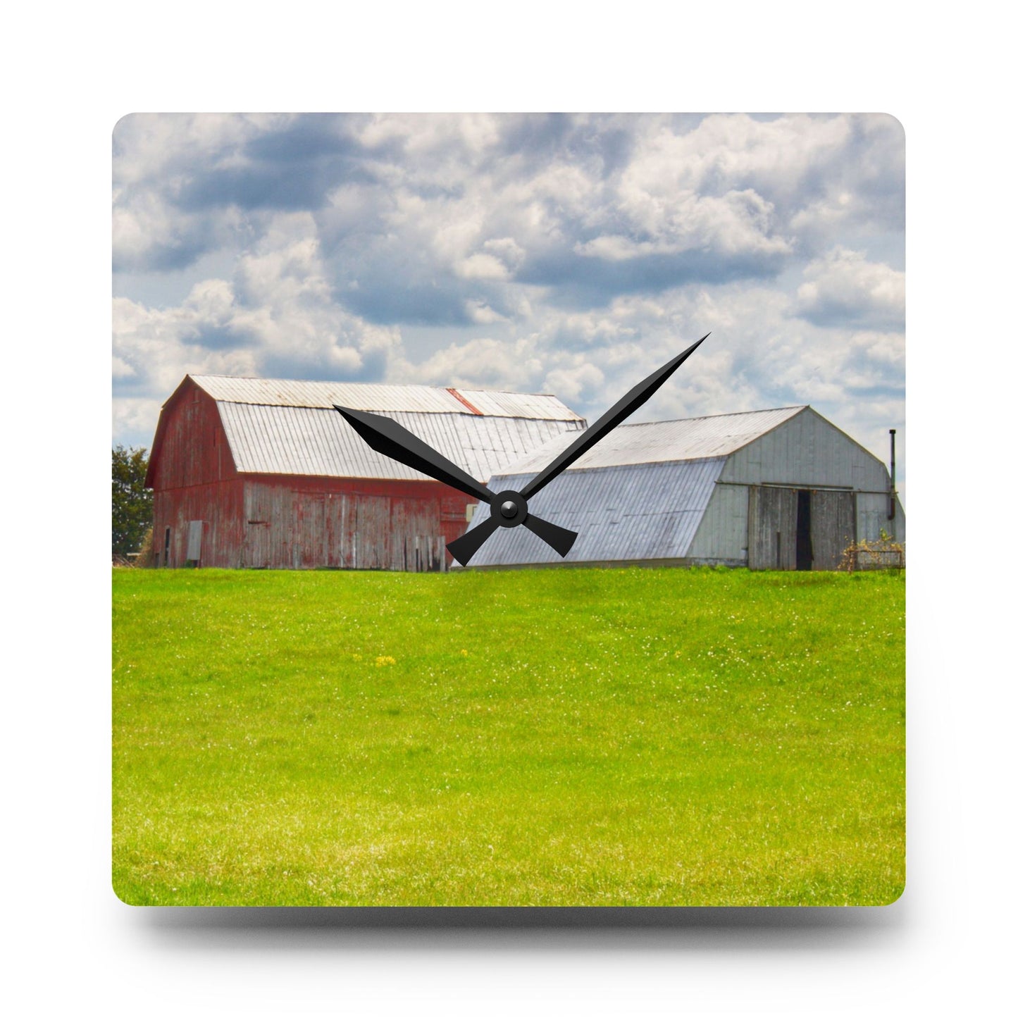 U R There Photography Henderson Hilltop Red Rustic Farmhouse Acrylic Analog Wall Clock