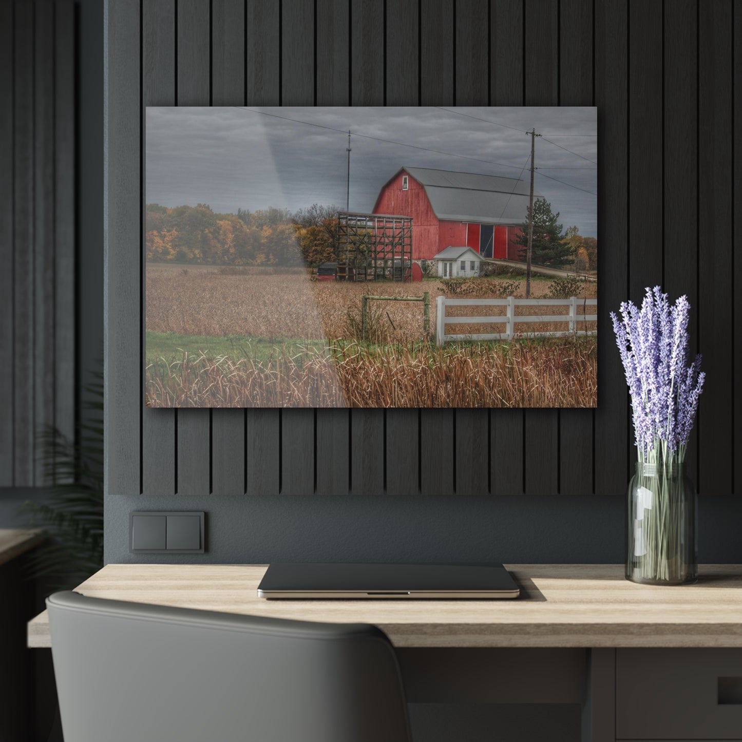 U R There Photography Barnes Road Red in Fall Rustic Farmhouse Acrylic Wall Print