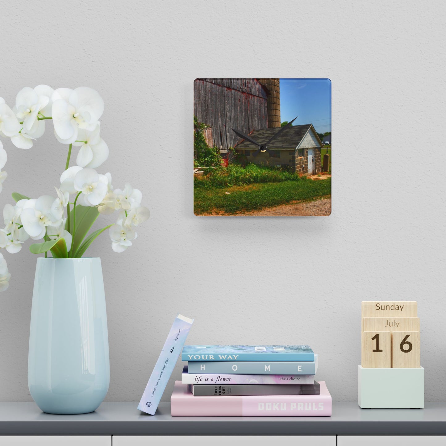U R There Photography Marlette Red V Rustic Farmhouse Acrylic Analog Wall Clock 10.75'' × 10.75'' (Square)