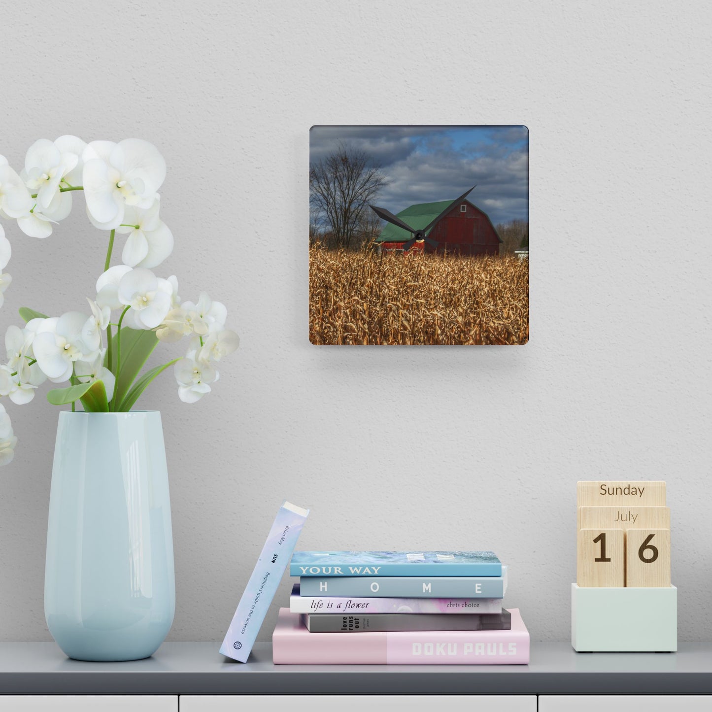 U R There Photography North Force Road Hidden Red Rustic Farmhouse Acrylic Analog Wall Clock