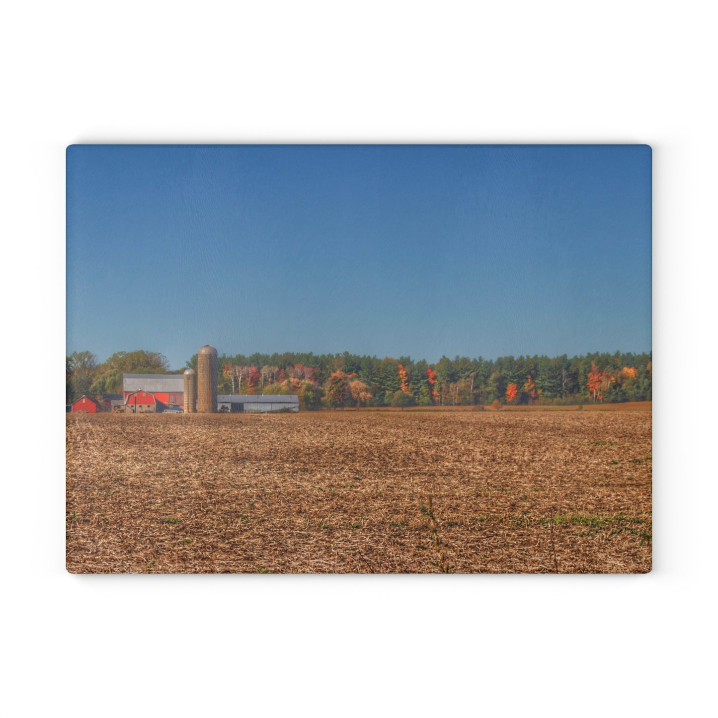 U R There Photography Rowe Road Farm Across the Field Rustic Farmhouse Tempered-Glass Cutting Board
