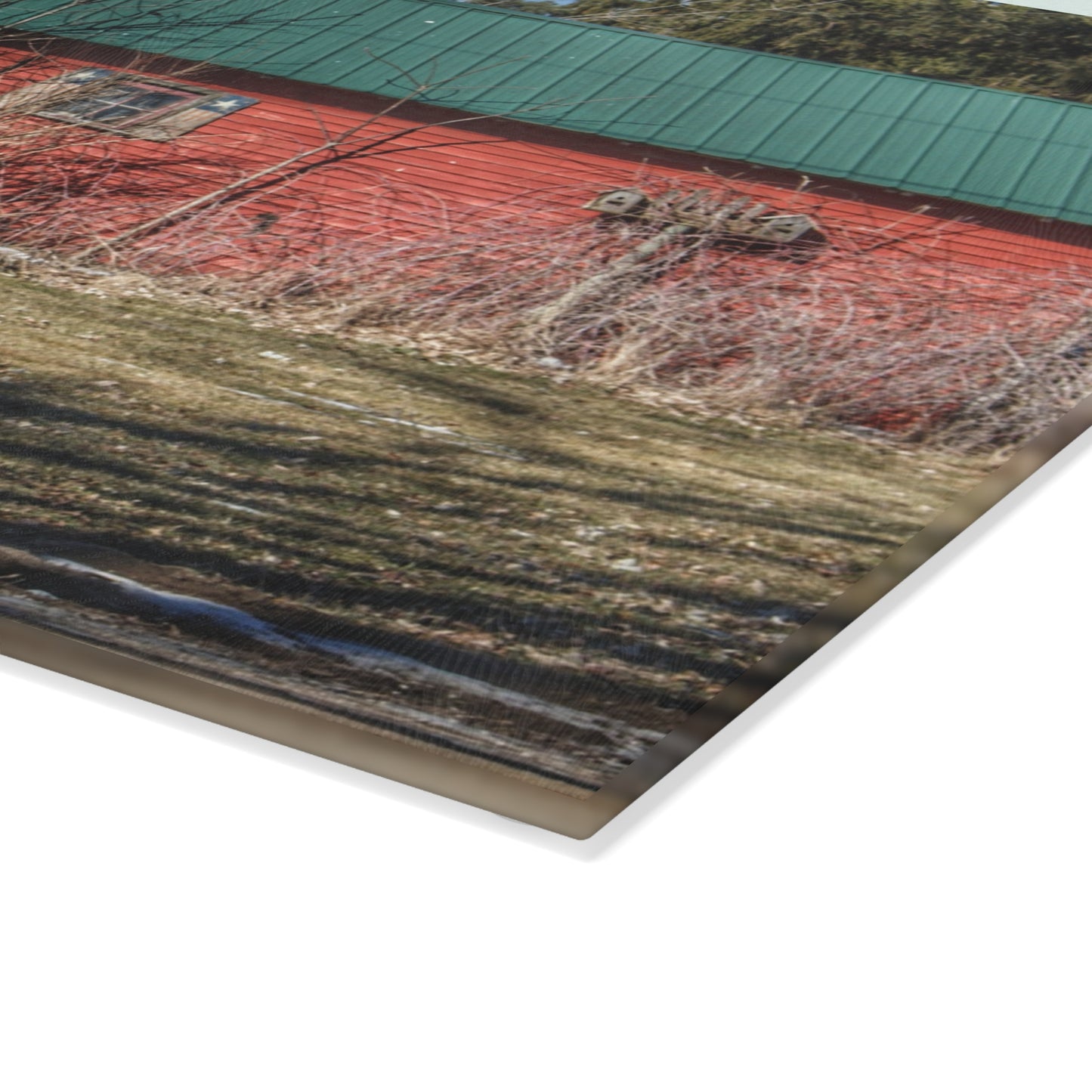 U R There Photography Roadside Reds Rustic Farmhouse Tempered-Glass Cutting Board