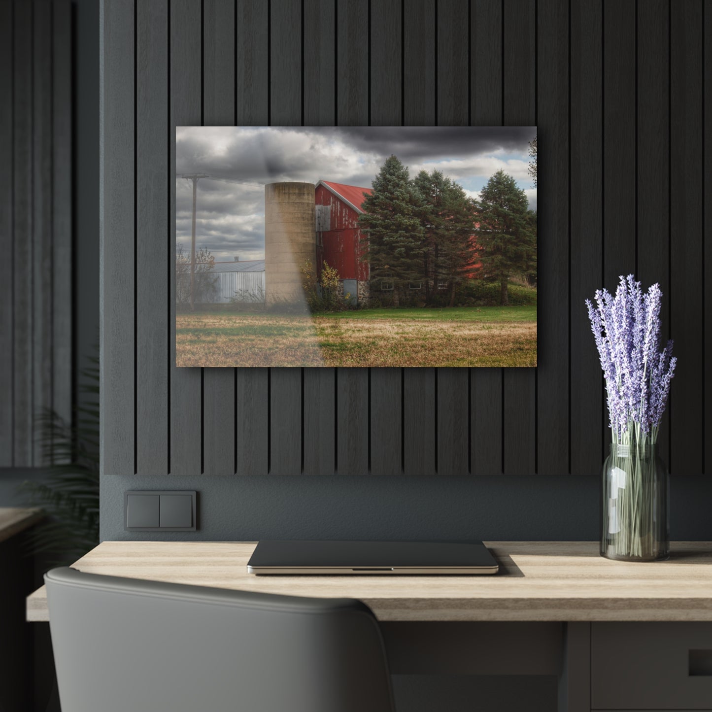 U R There Photography Laur Road Red Among the Pines II Rustic Farmhouse Acrylic Wall Print