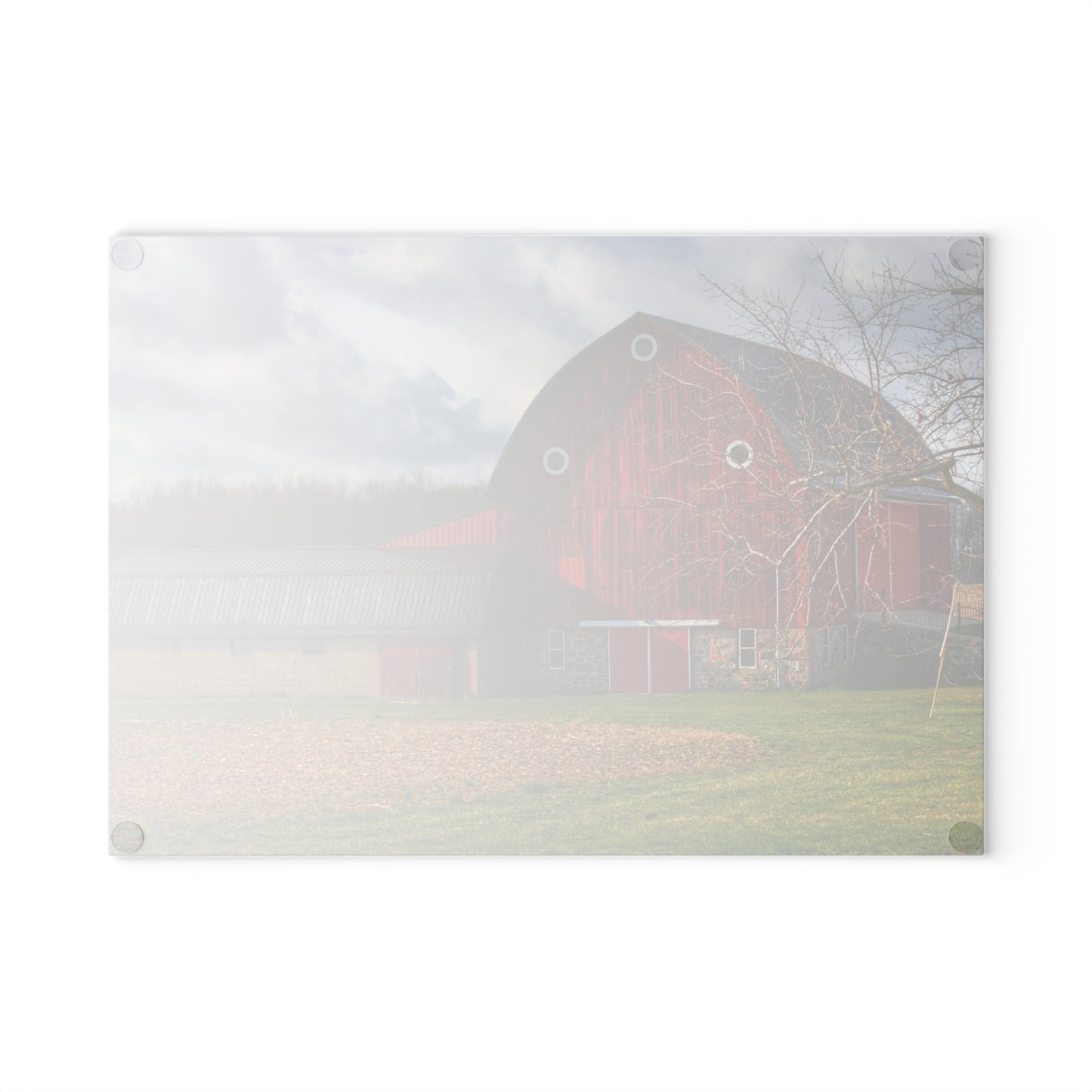 U R There Photography Clear Lake Road Fieldstone Red Rustic Farmhouse Tempered-Glass Cutting Board