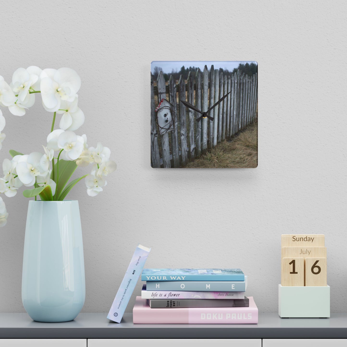 U R There Photography Country Fence Rustic Farmhouse Acrylic Analog Wall Clock