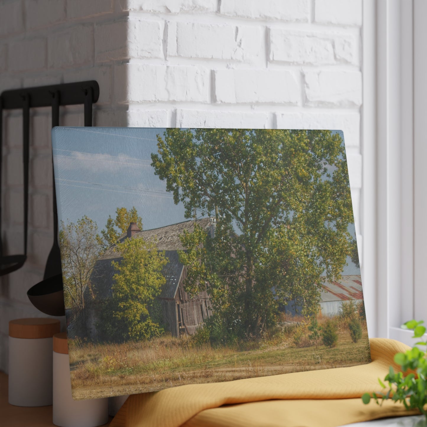 U R There Photography Barnes Road Old Grey I Rustic Farmhouse Tempered-Glass Cutting Board