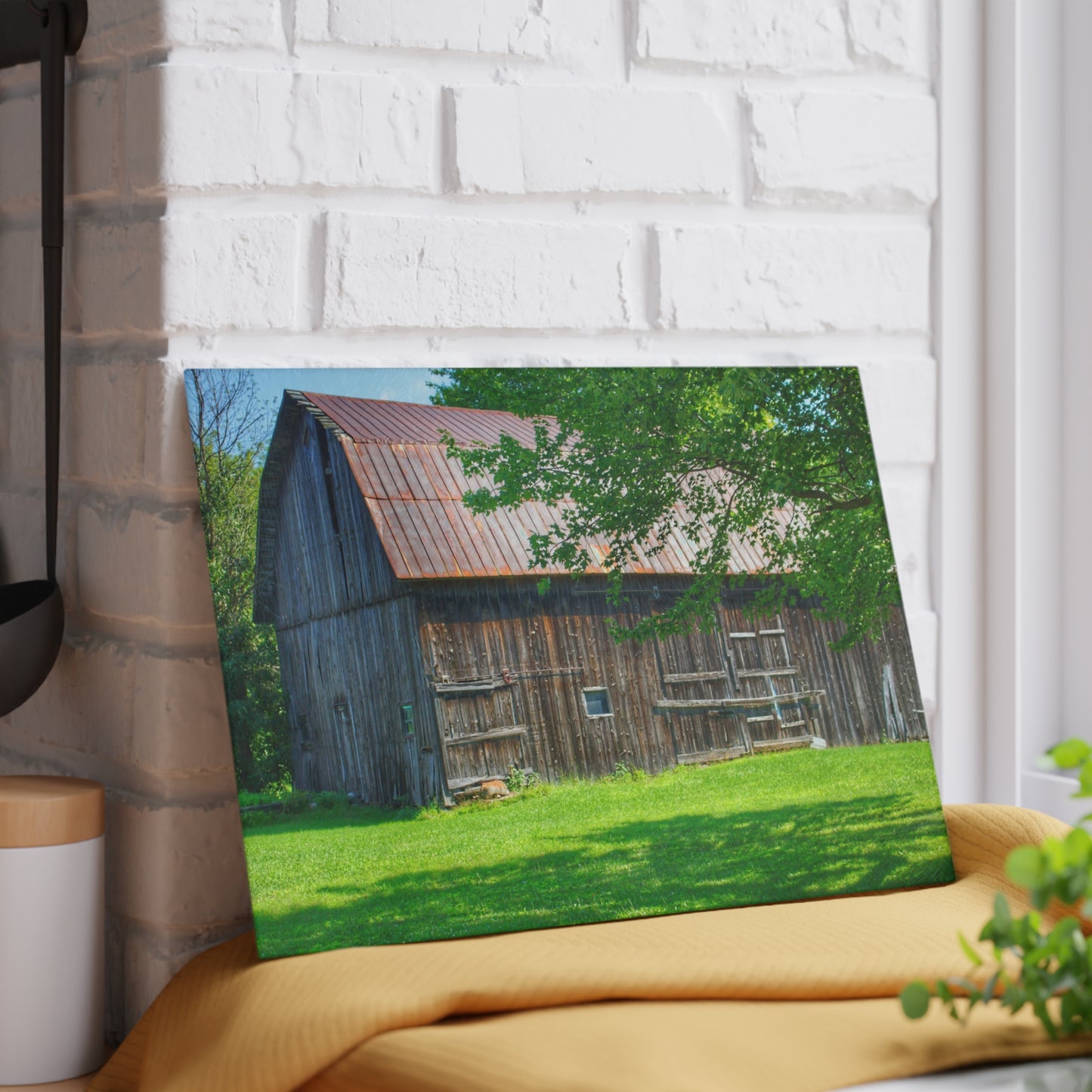 U R There Photography Sergent Road Grey Rustic Farmhouse Tempered-Glass Cutting Board