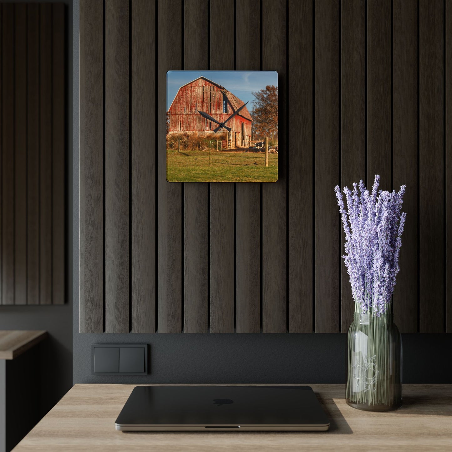 U R There Photography Marathon Road Red Rustic Farmhouse Acrylic Analog Wall Clock