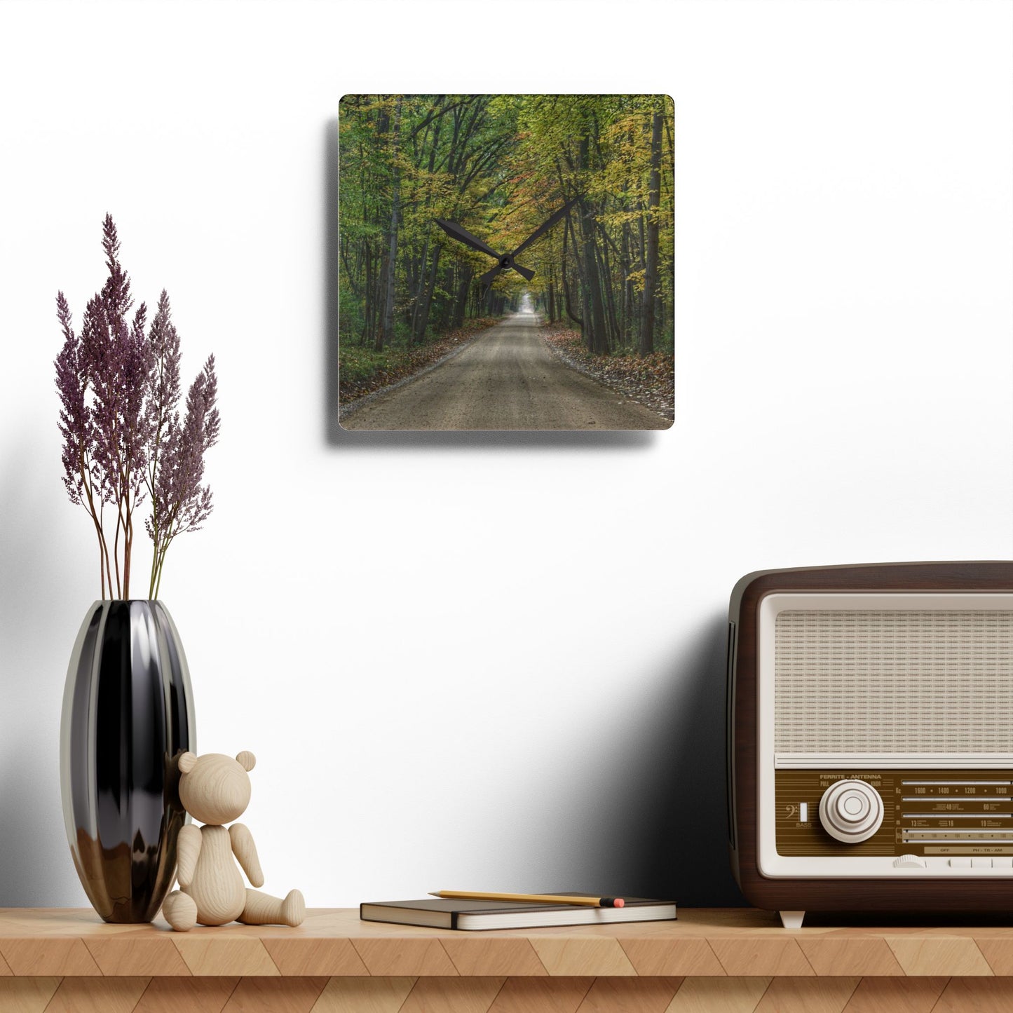 U R There Photography Country Roads in Dryden IV Rustic Farmhouse Acrylic Analog Wall Clock