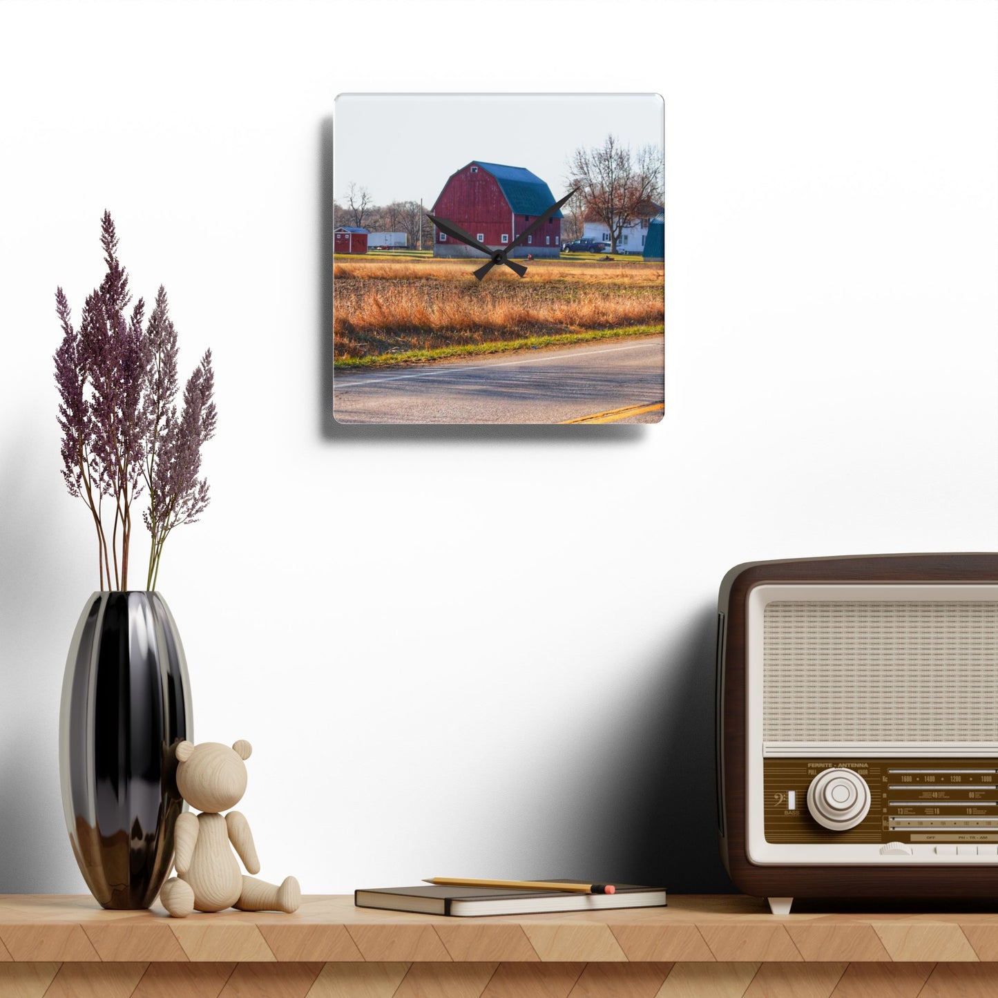 U R There Photography Baldwin Barn Brothers II Rustic Farmhouse Acrylic Analog Wall Clock