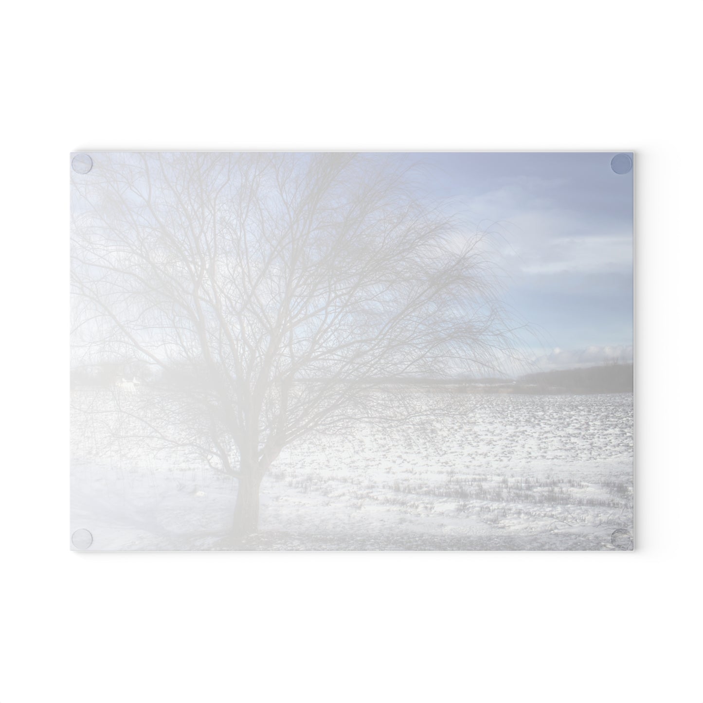 U R There Photography Winter Farm Willow Tree Rustic Farmhouse Tempered-Glass Cutting Board