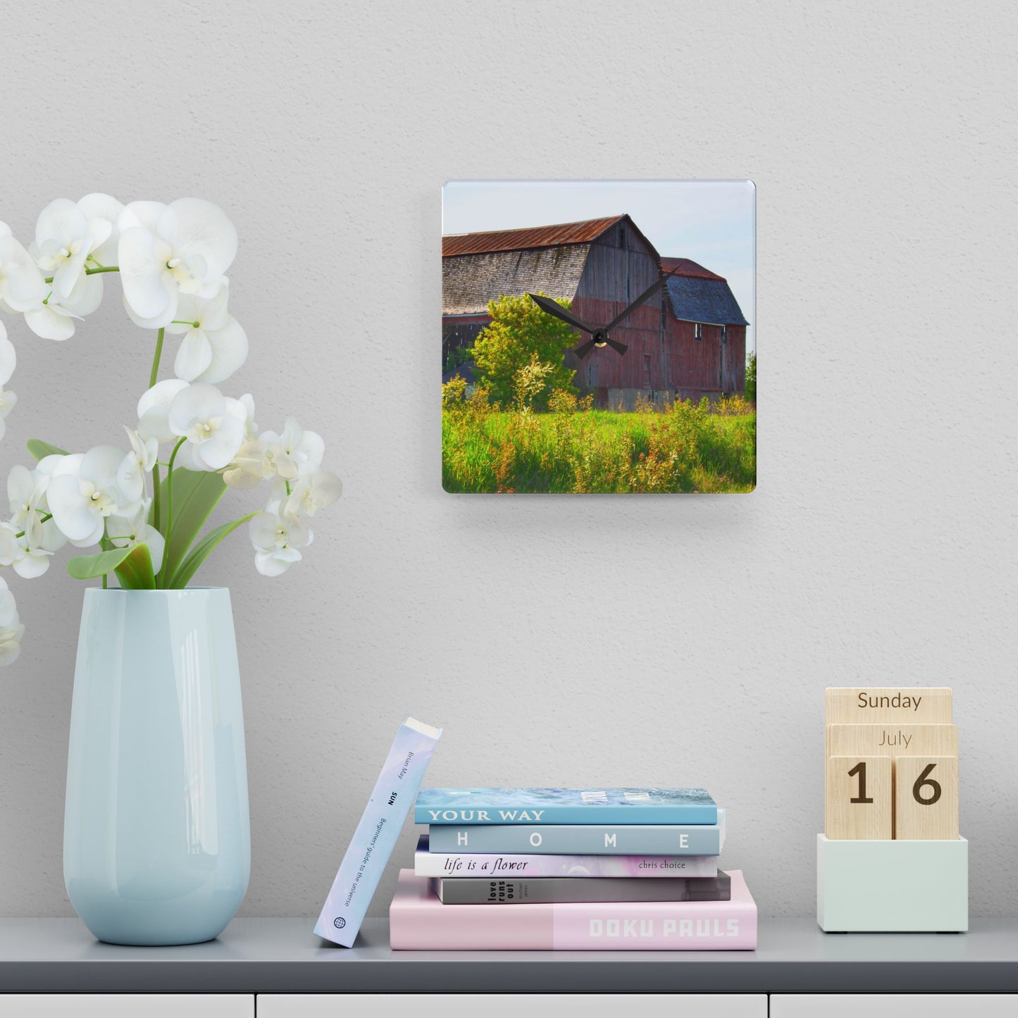 U R There Photography Leslie Road Red II Rustic Farmhouse Acrylic Analog Wall Clock