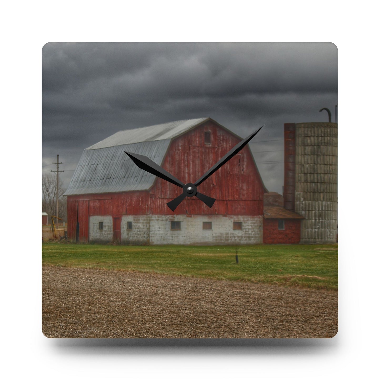 U R There Photography Murray Road Red Rustic Farmhouse Acrylic Analog Wall Clock