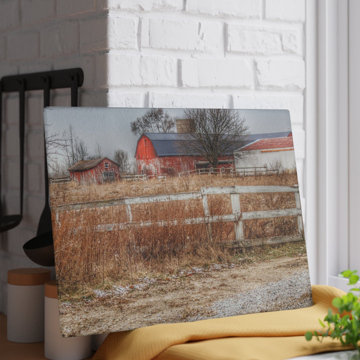 U R There Photography Mound Road Reds Rustic Farmhouse Tempered-Glass Cutting Board