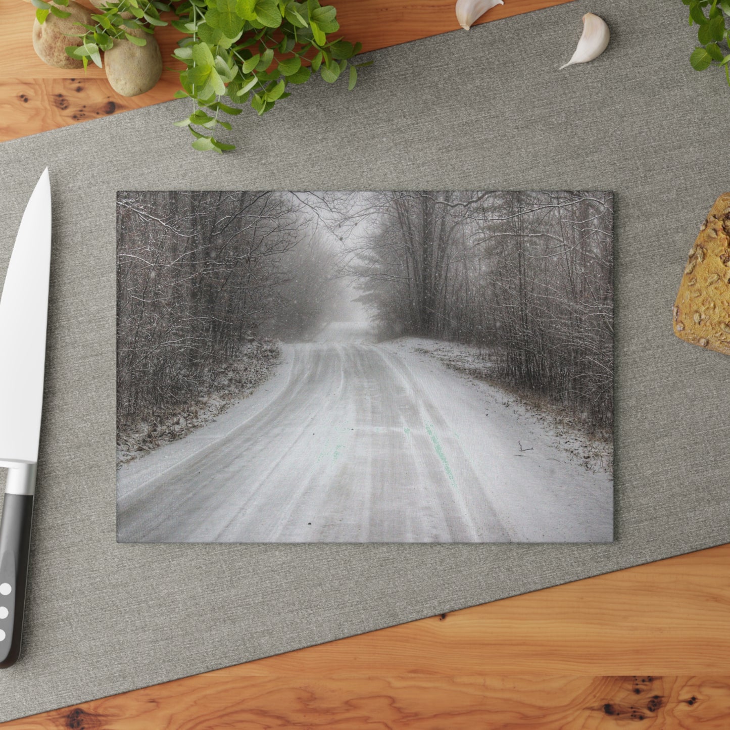 U R There Photography Cold Country Roads Rustic Farmhouse Tempered-Glass Cutting Board