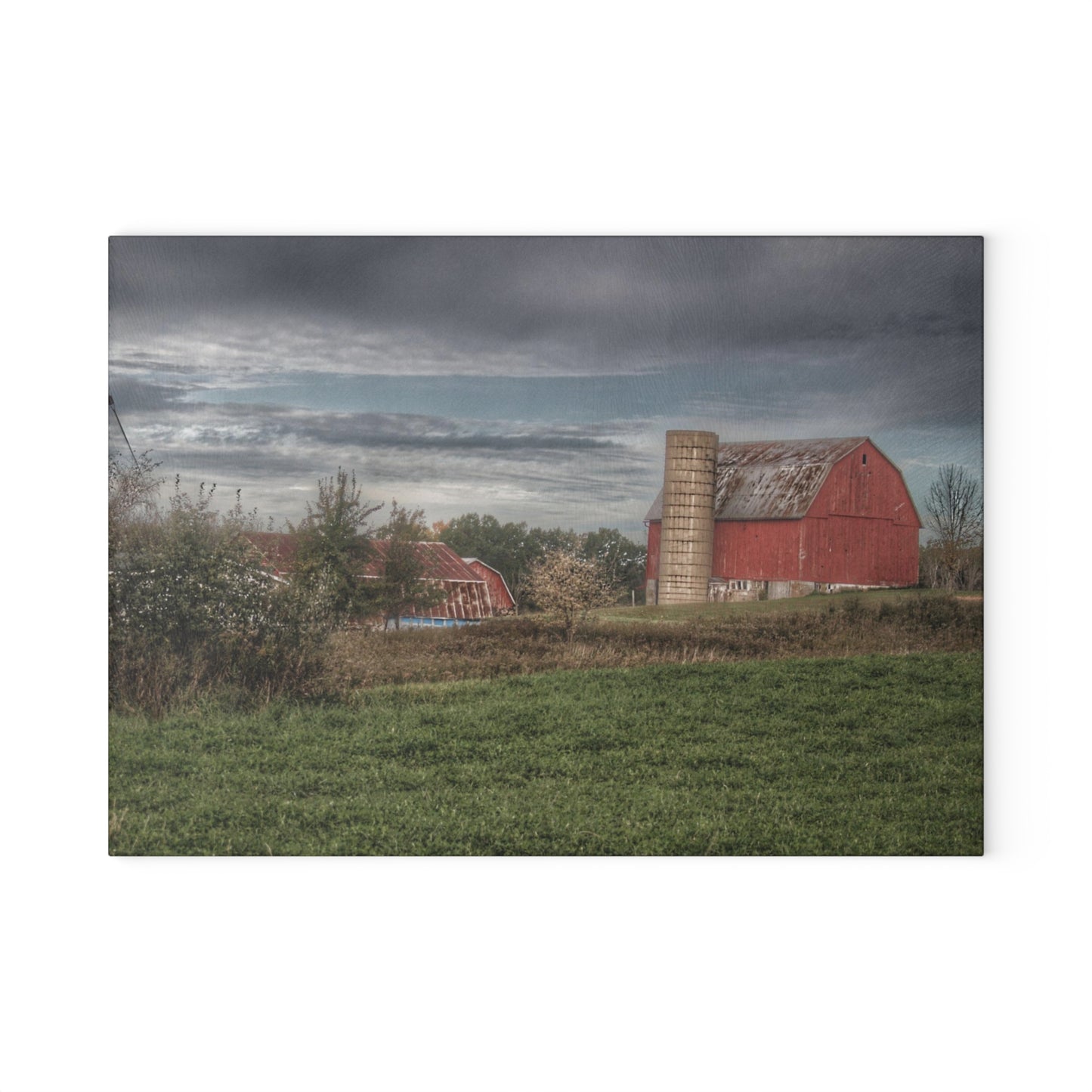 U R There Photography Clear Lake Road Red Rustic Farmhouse Tempered-Glass Cutting Board