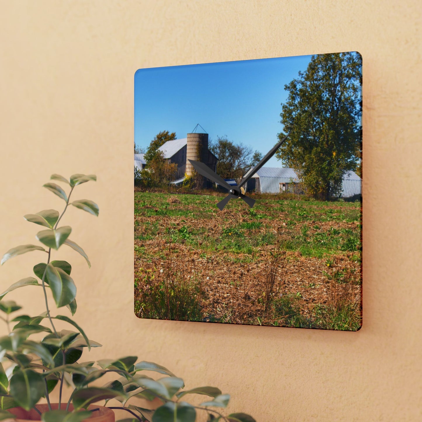 U R There Photography Freiberger Road Greys Rustic Farmhouse Acrylic Analog Wall Clock