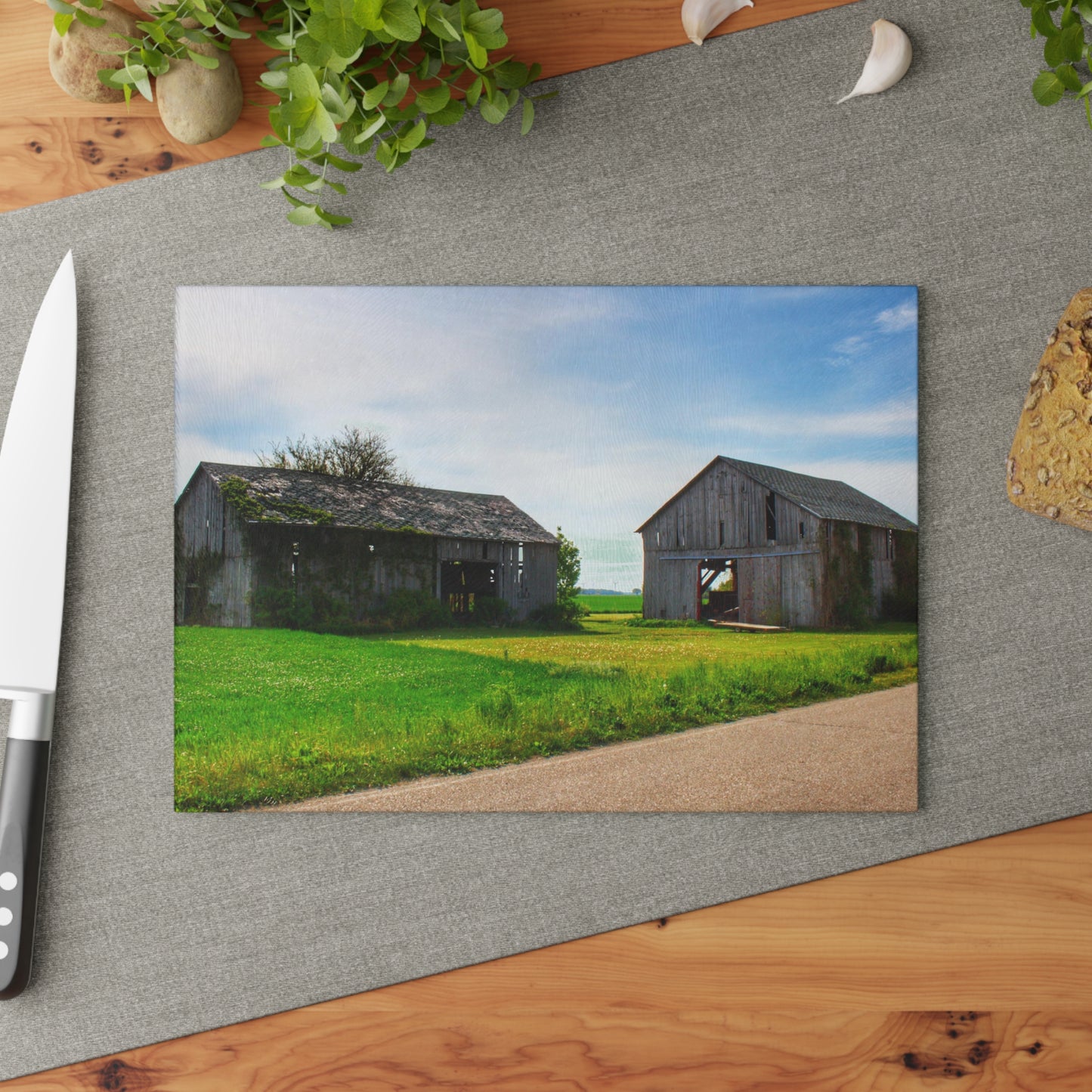 U R There Photography Caro Road Twin Greys I Rustic Farmhouse Tempered-Glass Cutting Board