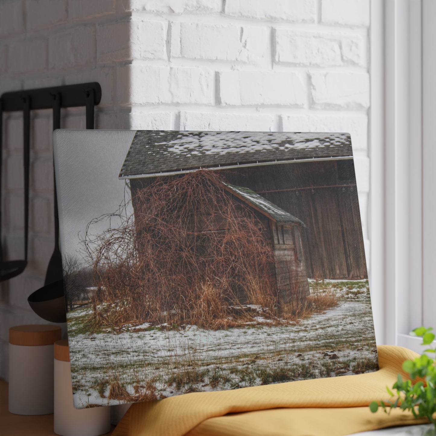 U R There Photography Wilder Road Little Winter Grey Rustic Farmhouse Tempered-Glass Cutting Board