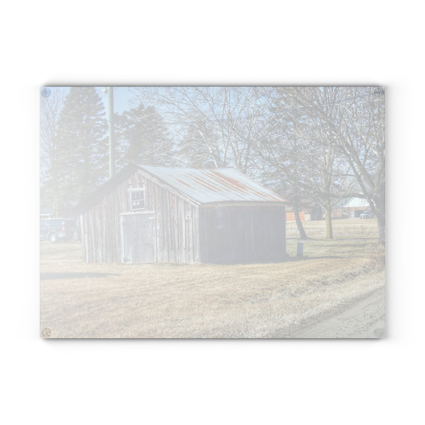 U R There Photography Ray Center Roadside Shack Rustic Farmhouse Tempered-Glass Cutting Board