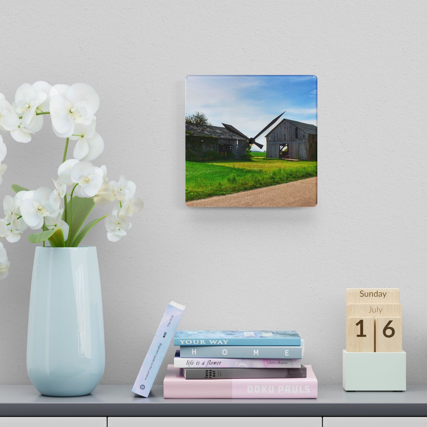 U R There Photography Caro Road Twin Greys I Rustic Farmhouse Acrylic Analog Wall Clock
