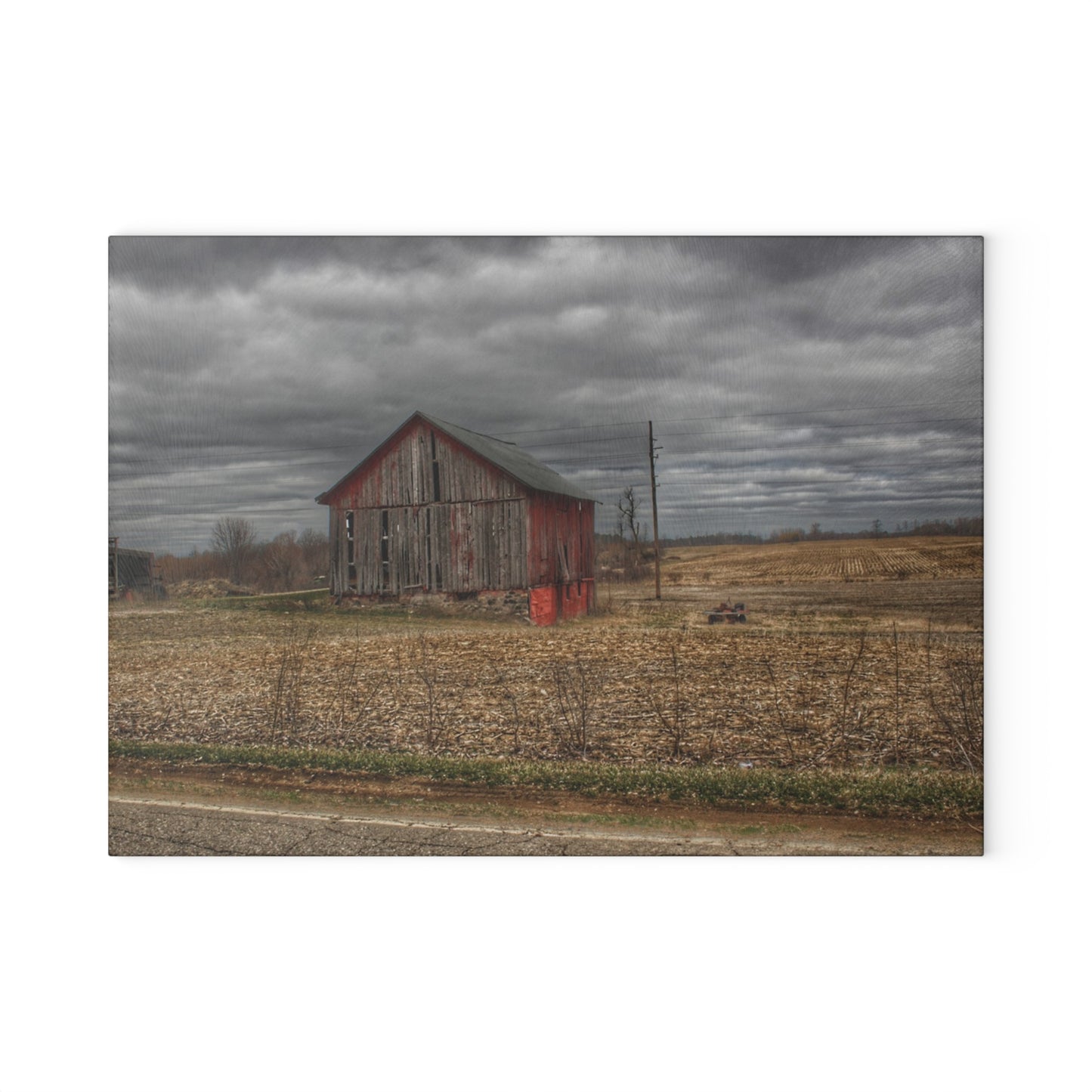 U R There Photography Barnes Road Little Red III Rustic Farmhouse Tempered-Glass Cutting Board