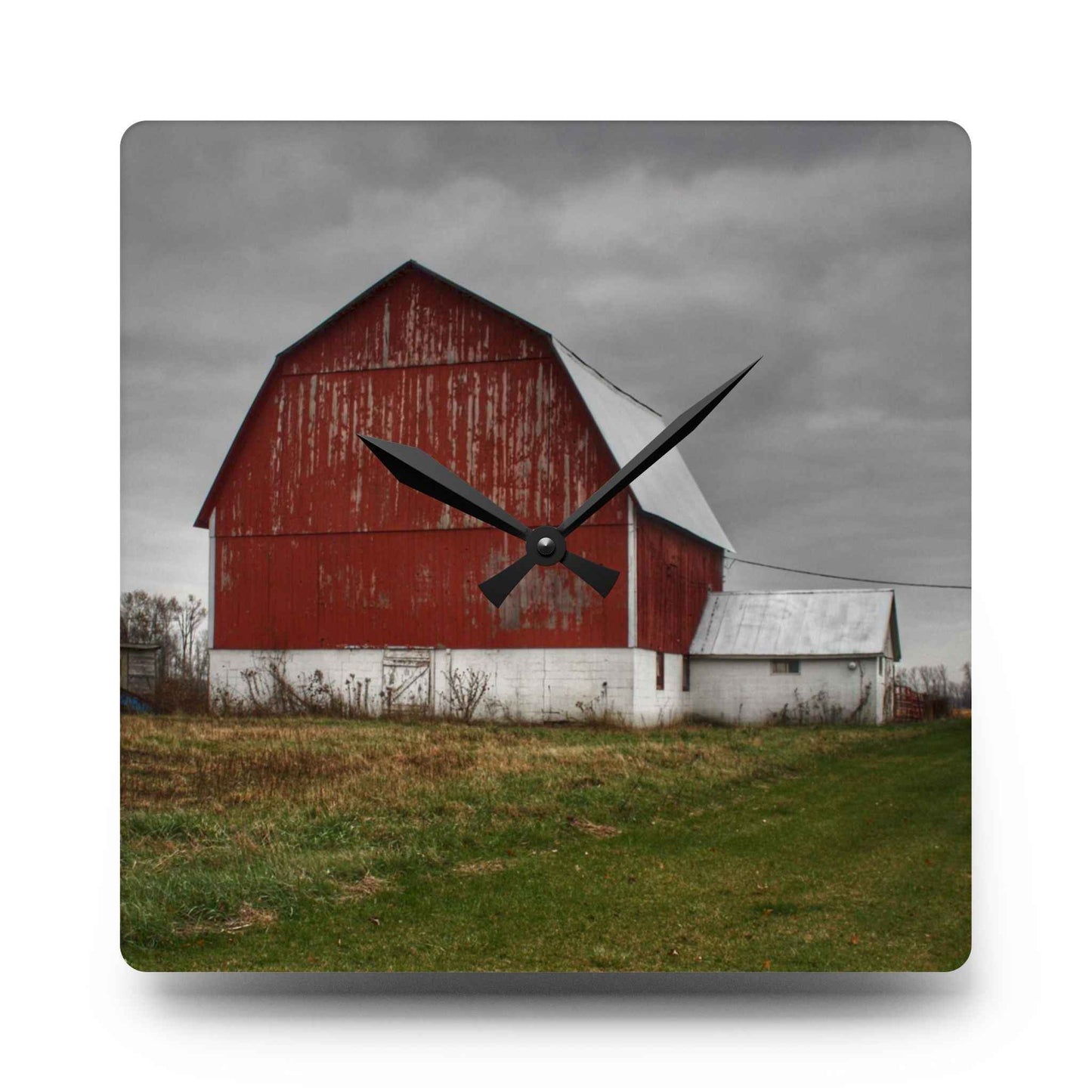 U R There Photography Mills Road Red I Rustic Farmhouse Acrylic Analog Wall Clock