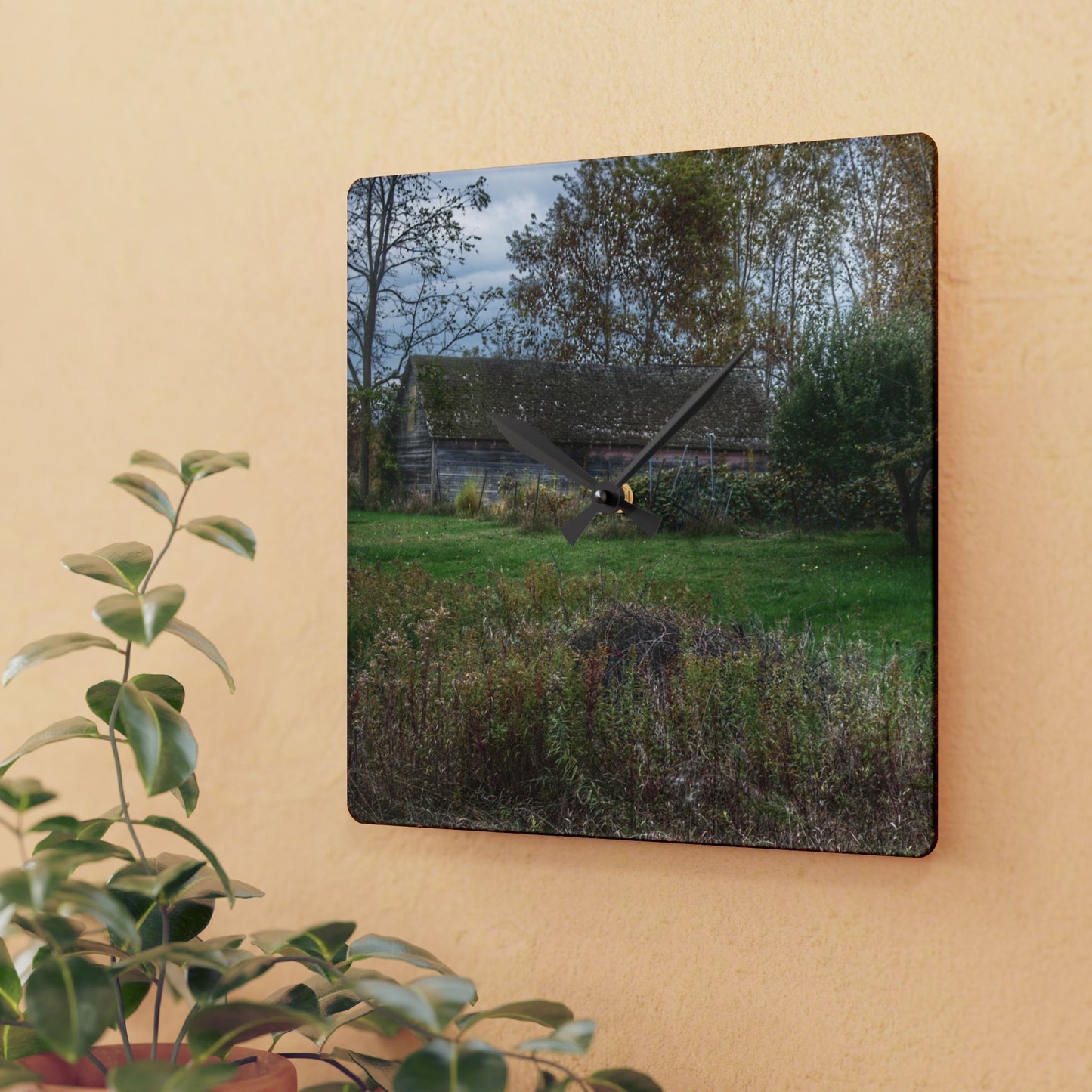 U R There Photography Grey Shack of Elmwood Rustic Farmhouse Acrylic Analog Wall Clock