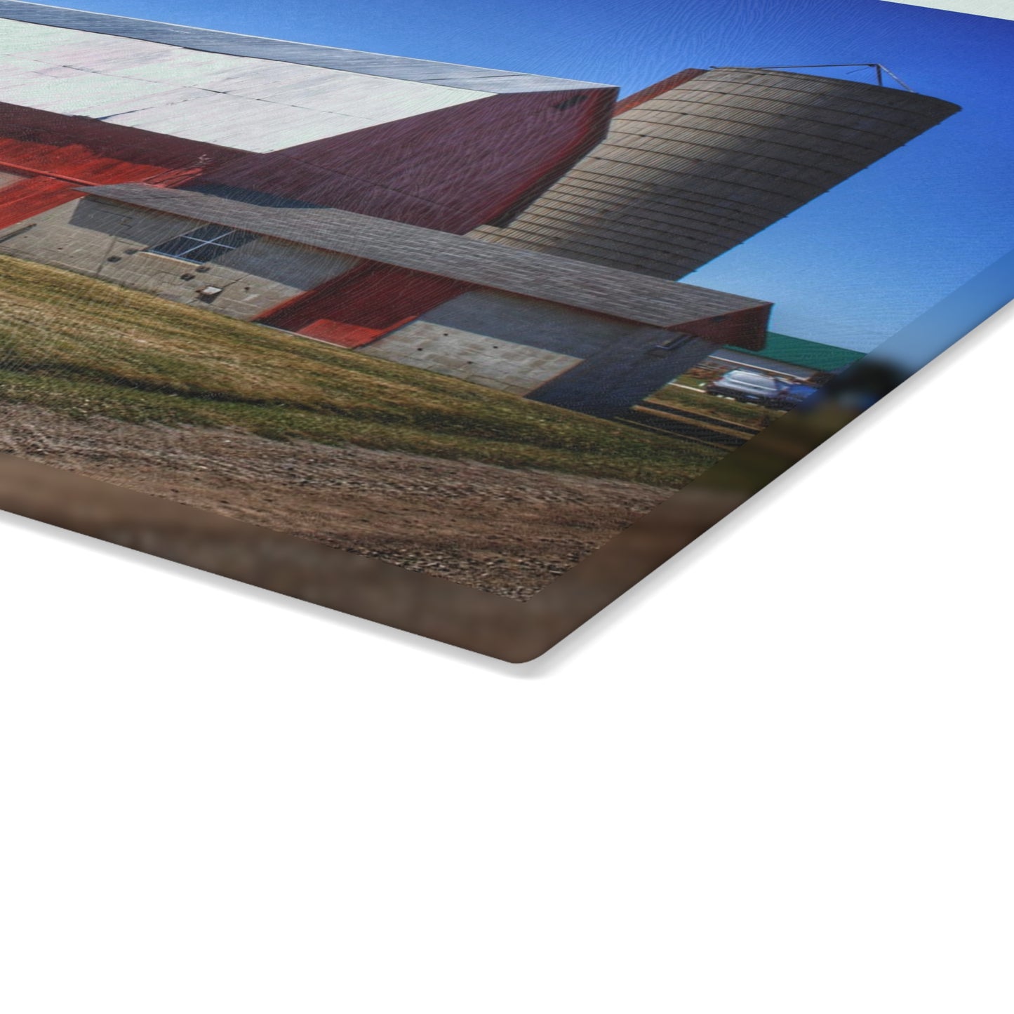 U R There Photography Burt Road Red and Silo Rustic Farmhouse Tempered-Glass Cutting Board