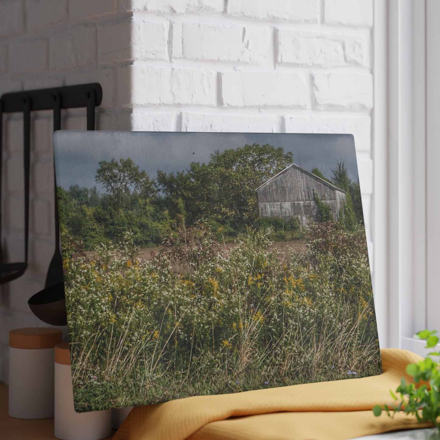 U R There Photography Almont Road Grey Rustic Farmhouse Tempered-Glass Cutting Board