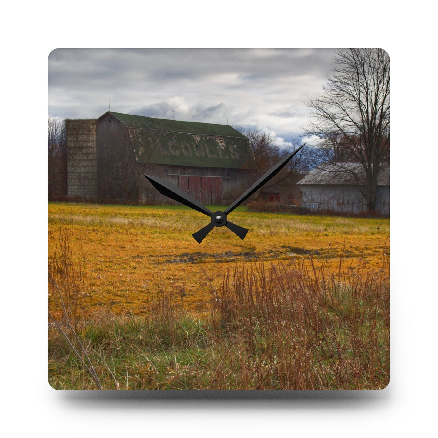 U R There Photography Fields of Golden Clover Rustic Farmhouse Acrylic Analog Wall Clock