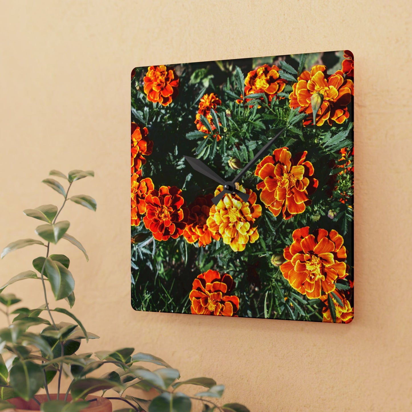 U R There Photography Marigolds Rustic Farmhouse Acrylic Analog Wall Clock